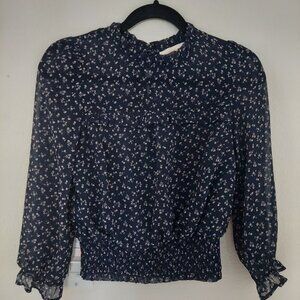 Monteau Los Angeles blue and white floral blouse in medium
